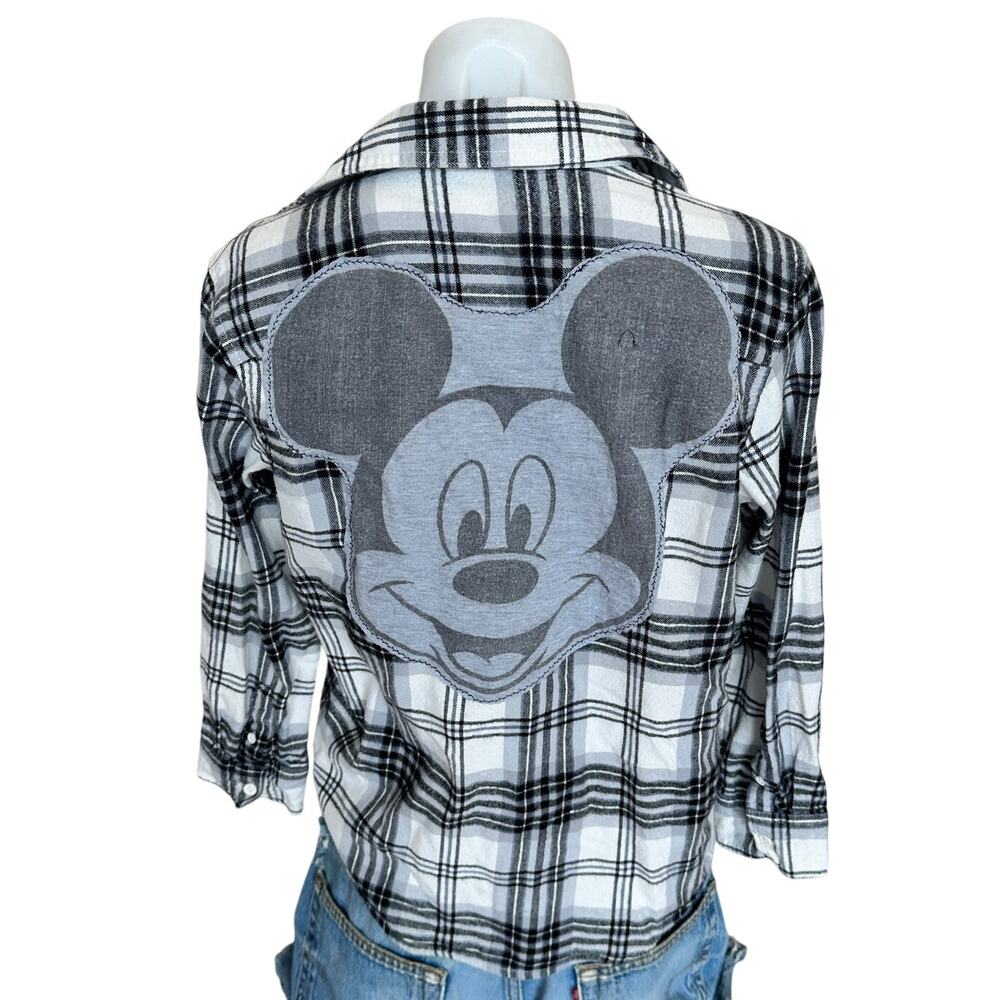 Mickey Mouse Plaid Flannel Button Down Shirt Kids LARGE Unique Disney Oversized